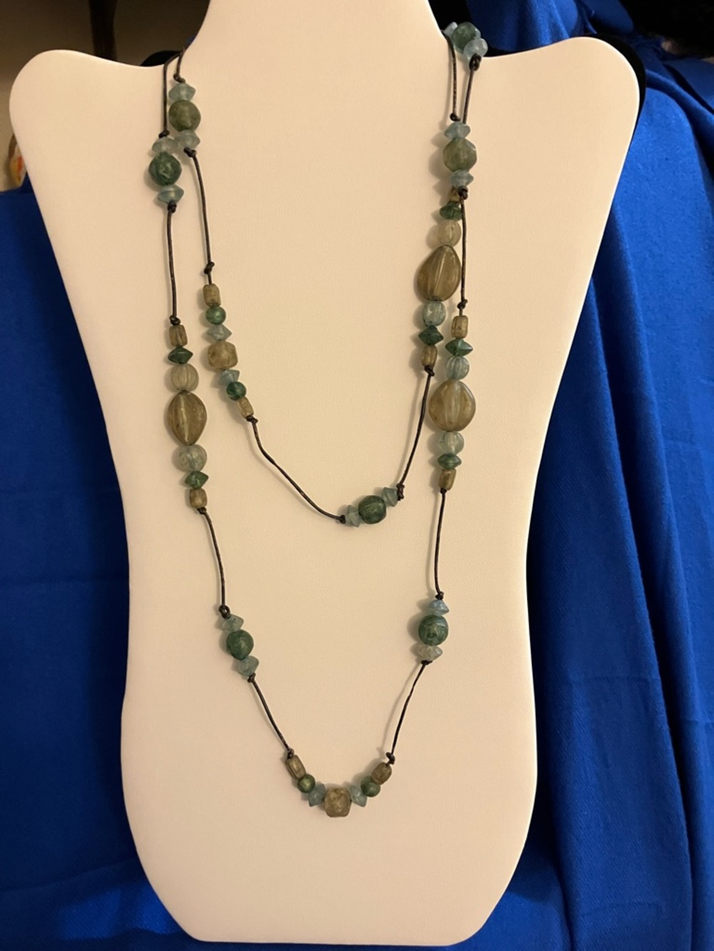 Green Beaded Necklace on Black Cord - Women Jewelry